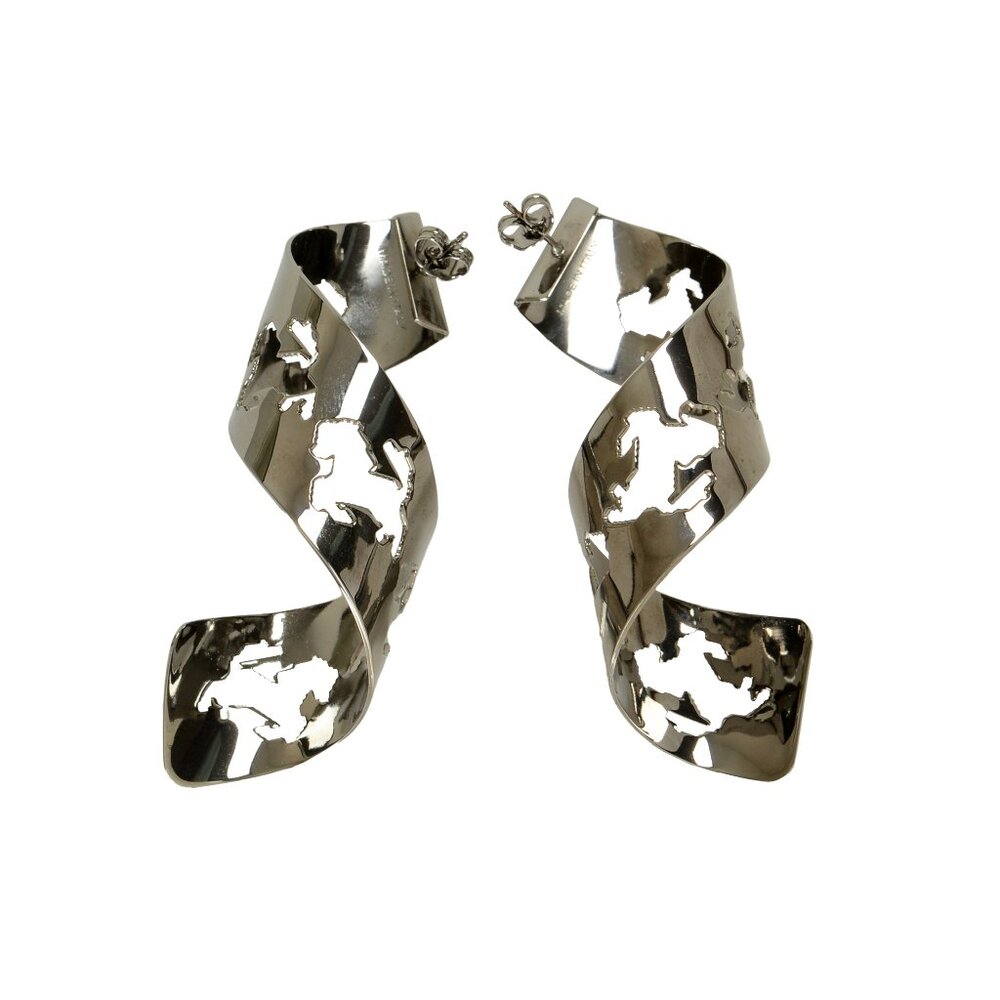 Scuderia Ferrari Spiral Pixelated Prancing Horse 100% Brass Earrings